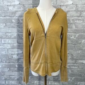 Chaser Yellow Washed Zip up Hooded Cardigan